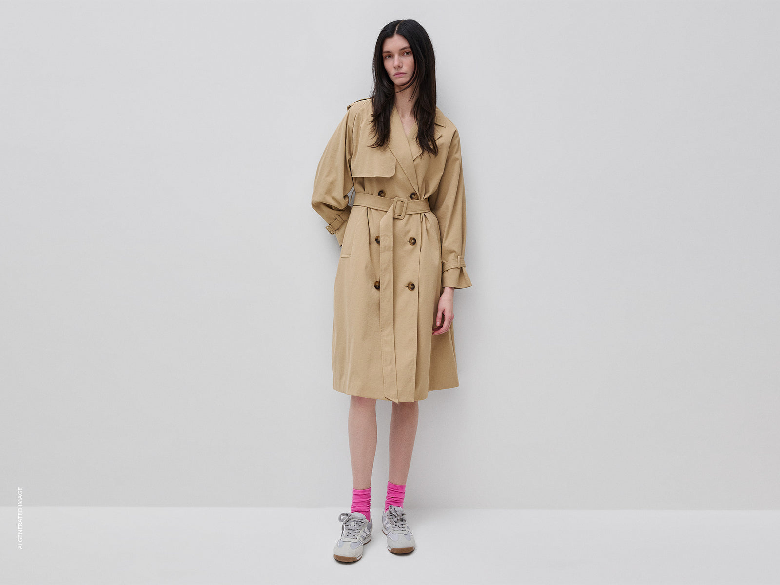 Double-breasted trench coat with belt