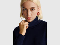 Camisola de gola alta azul-escuro em pura lã Merino - ucb_image_FY