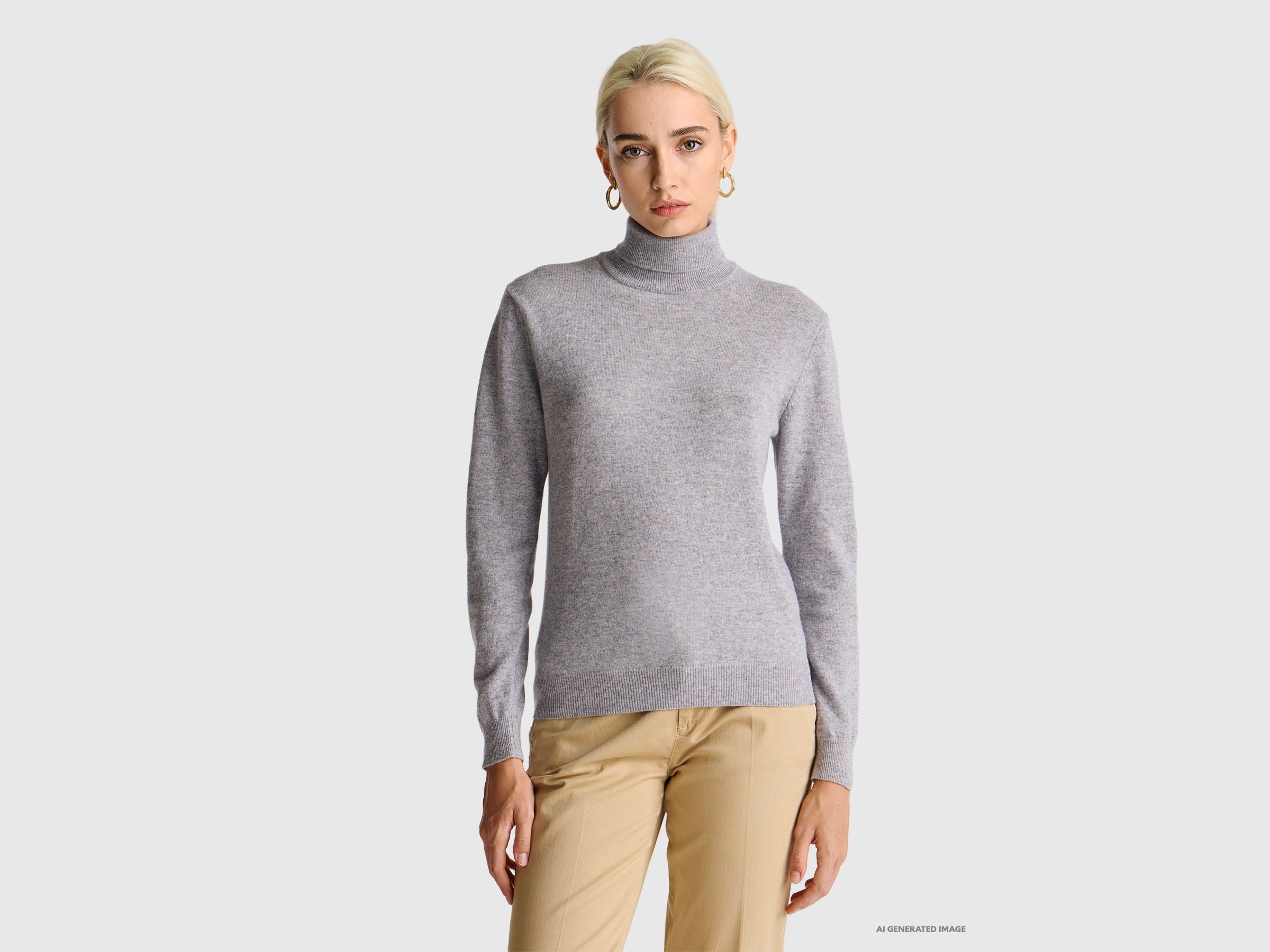 Camisola de gola alta cinza mélange em pura lã Merino - ucb_image_F