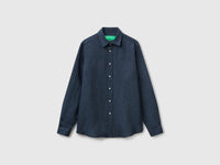 Midnight blue patterned shirt in pure linen - ucb_image_FS