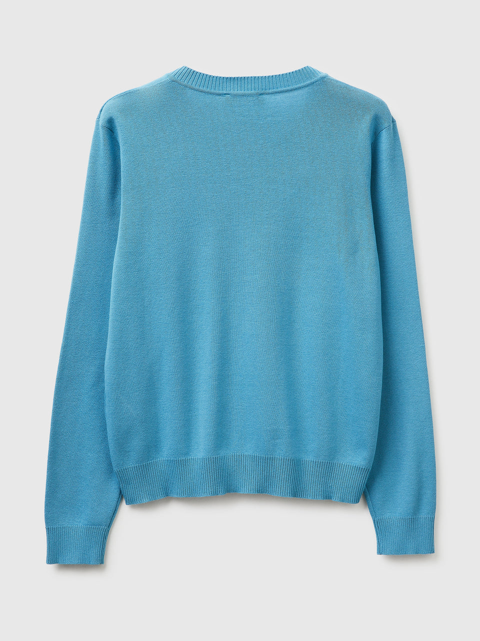 Powder blue V-neck sweater in cotton tricot - ucb_image_BS