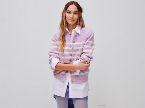 Cardigã às riscas 100% lã Shetland - ucb_image_F