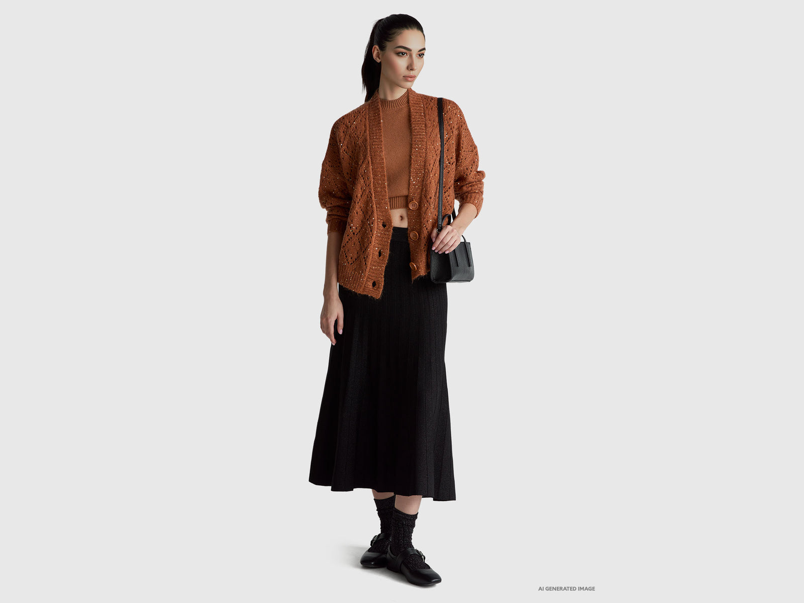 Pleated knit skirt with lurex