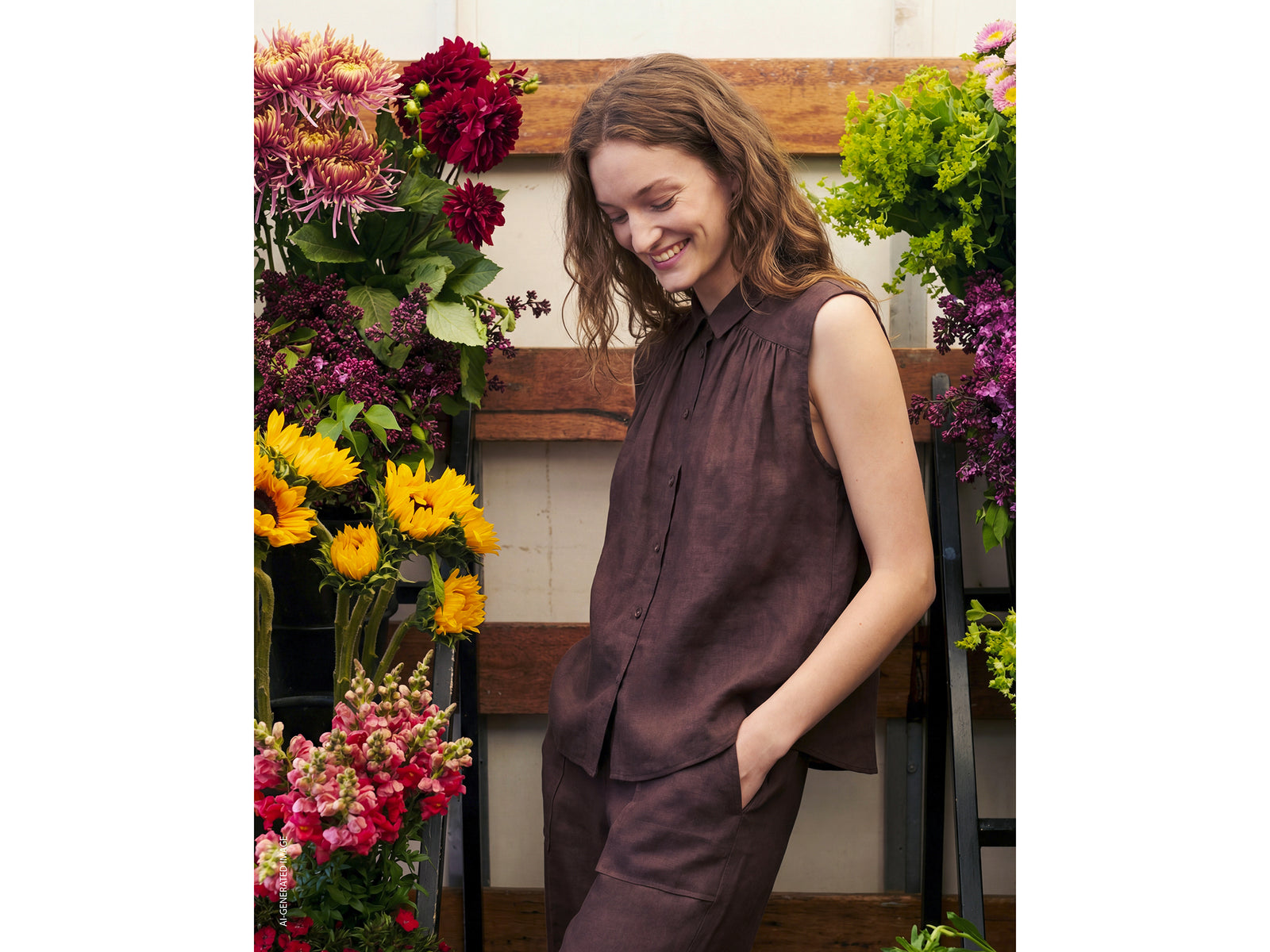 100% linen sleeveless blouse