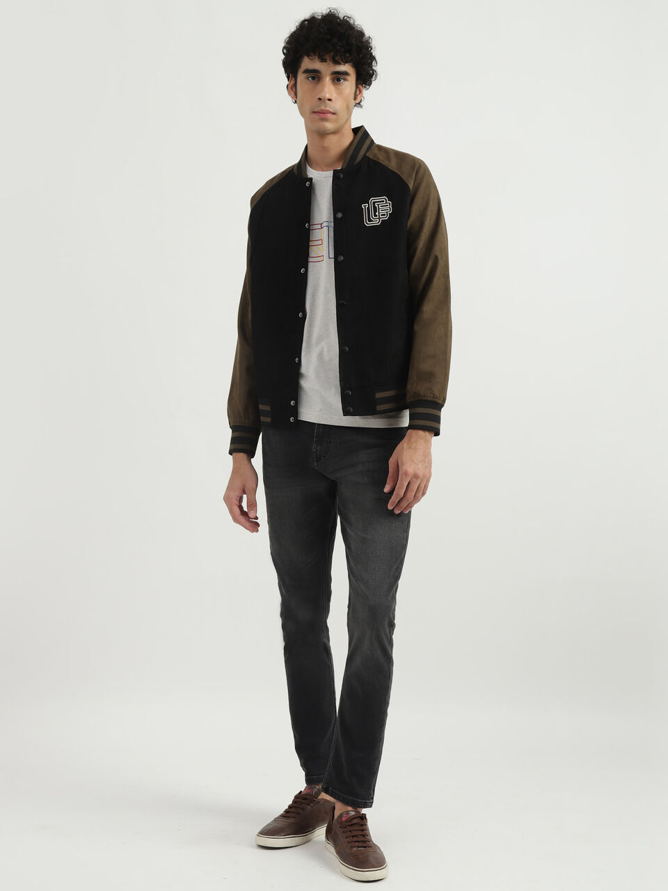 SUEDE VARSITY BOMBER JACKET image number null