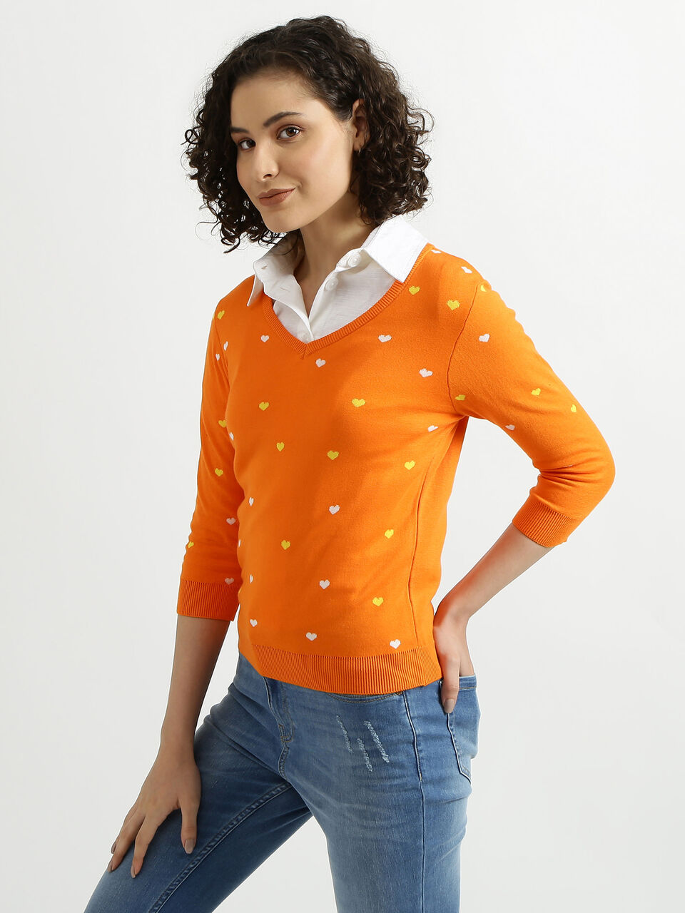 BASIC V NECK 3/4TH SLEEVE AOP TRICOT image number null