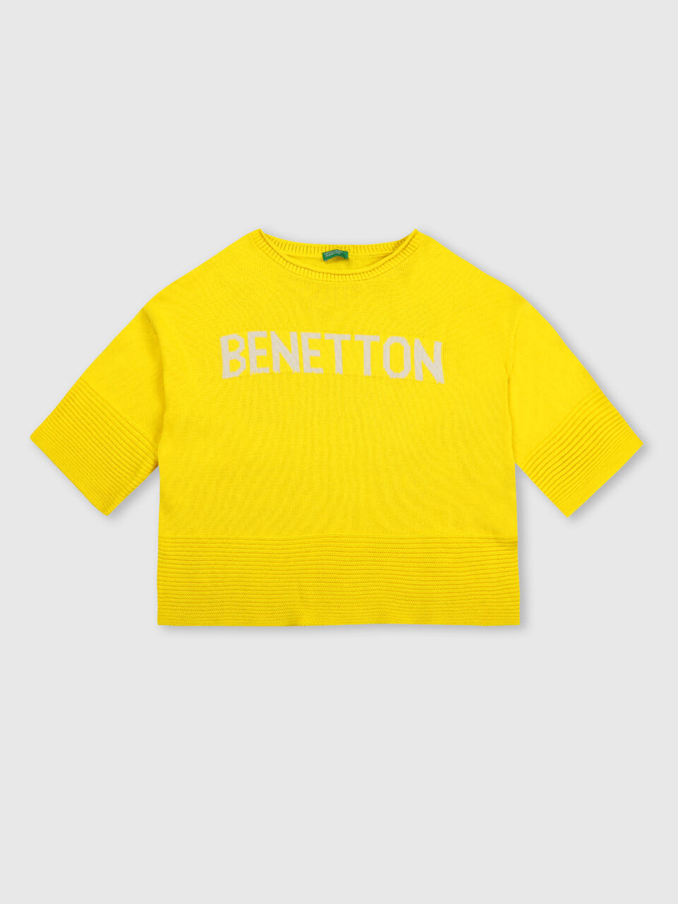 Tricot Top with Flared Sleeves and Benetton text image number 1