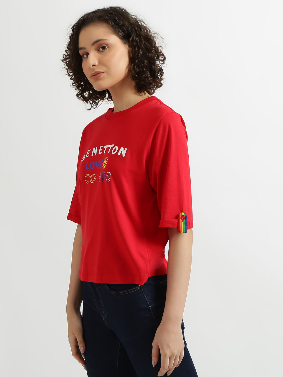 Short Sleeve Tee With Colors In Rhinestones image number null