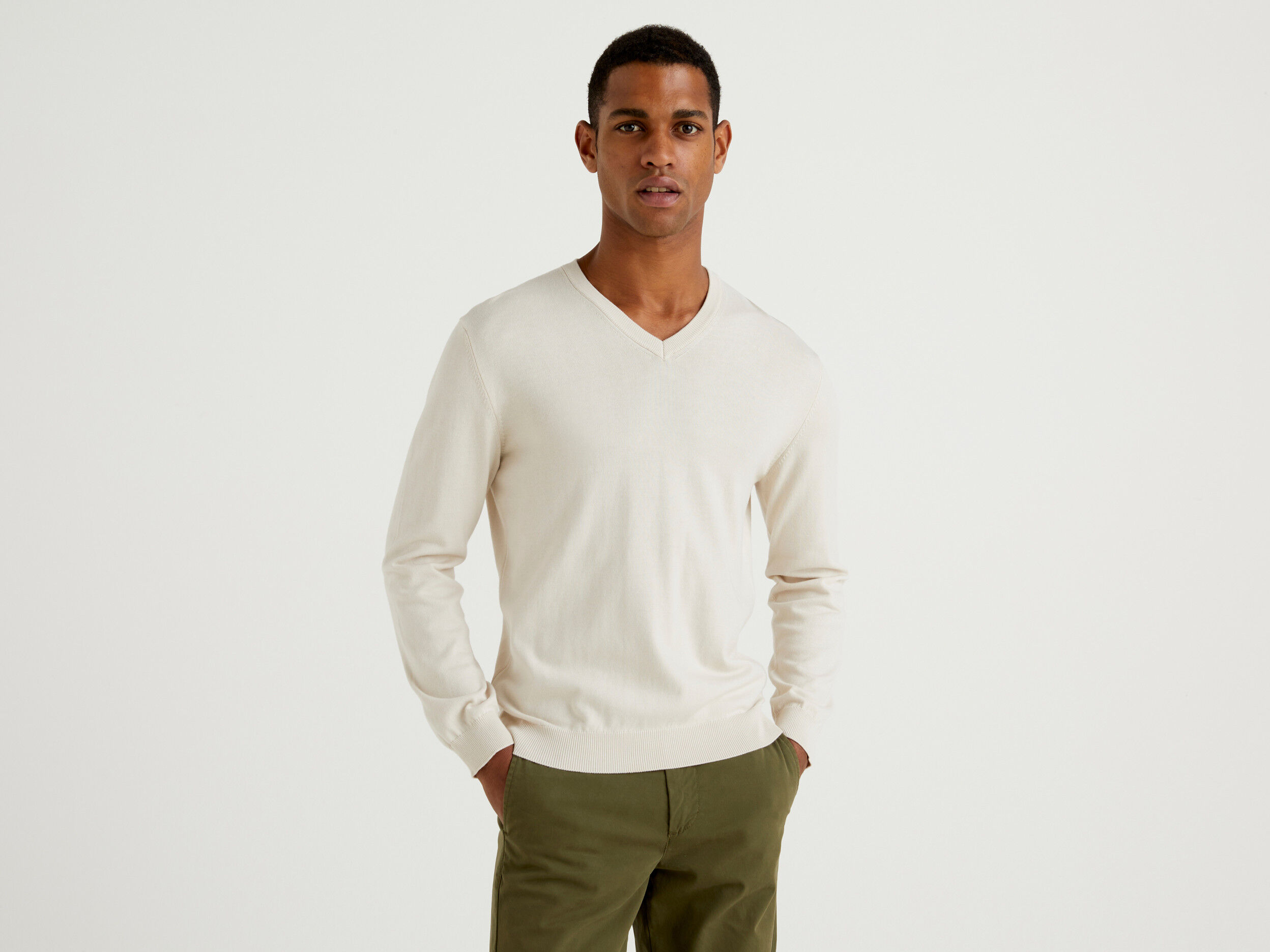 Pure cotton sweater with V-neck