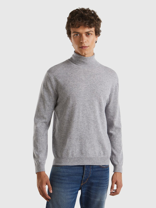 Marl gray turtleneck in pure Merino wool Men