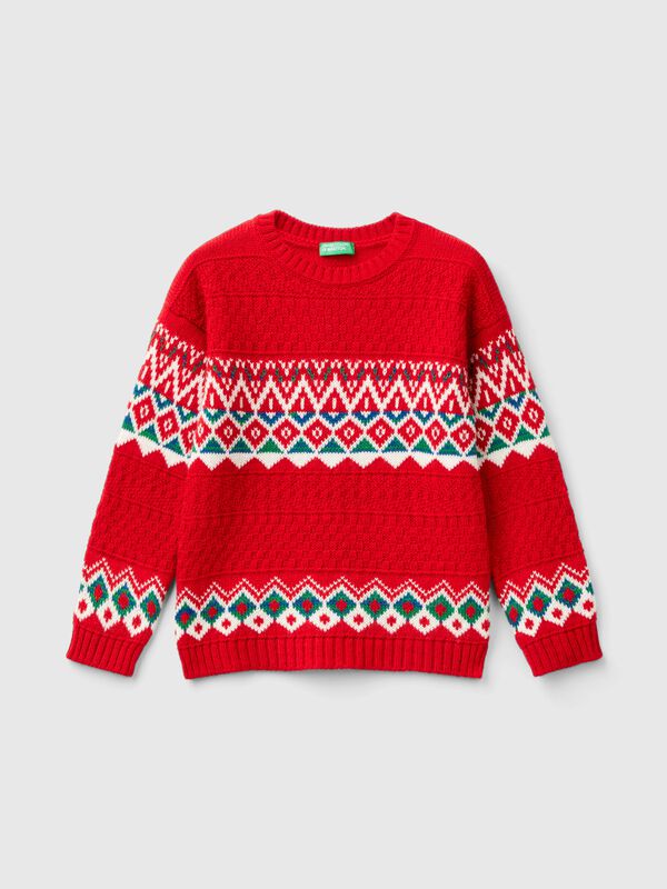 Jacquard sweater in wool blend Junior Boy