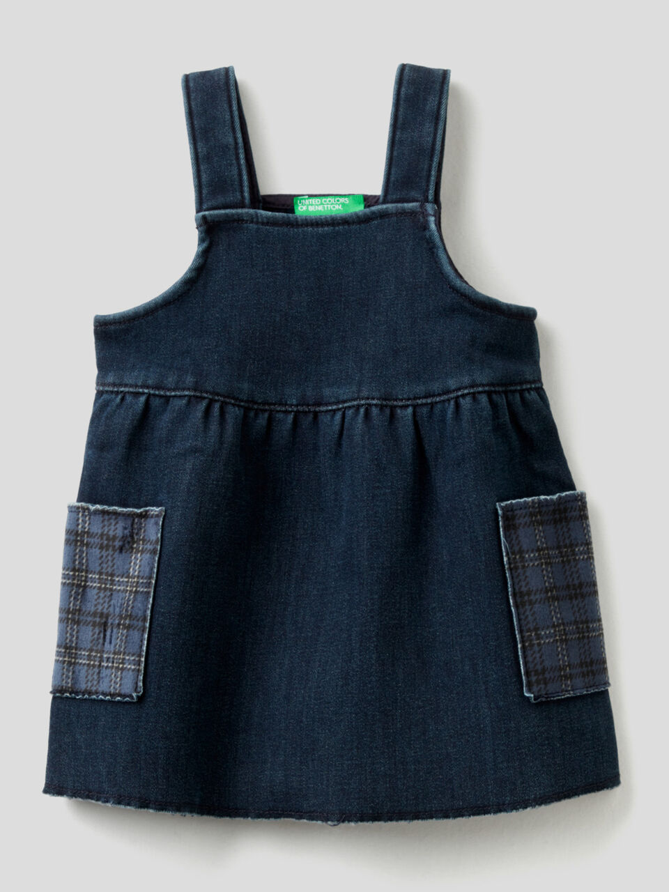 Denim dungaree skirt with patterned pockets image number 1
