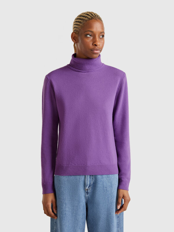 Purple turtleneck in pure Merino wool Women
