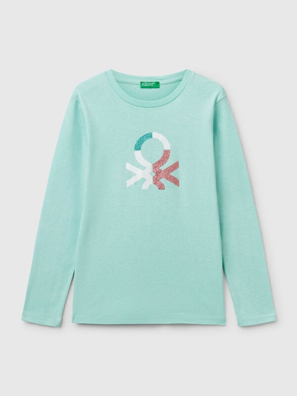 Long sleeve t-shirt with glittery print Junior Girl