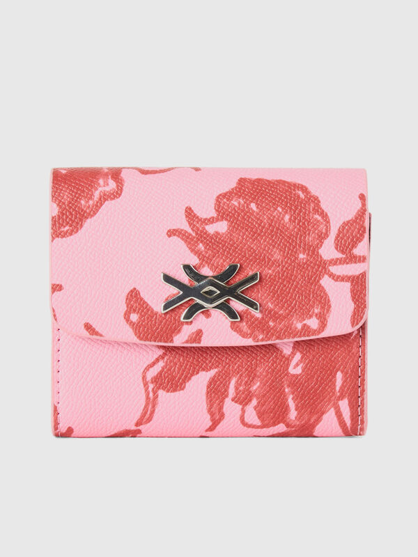 Pastel pink wallet with floral print Women