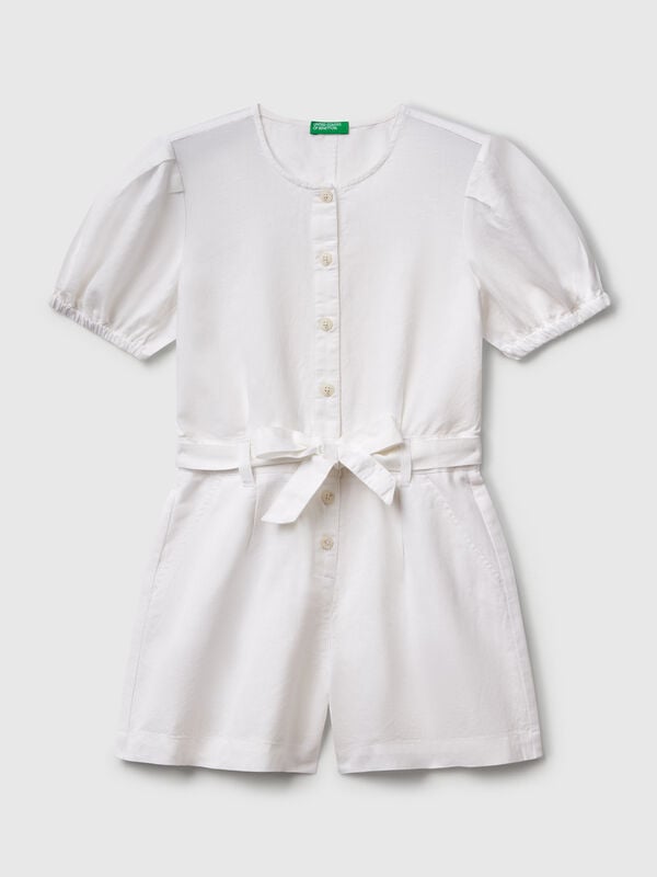 Jumpsuit with sash in linen blend Junior Girl