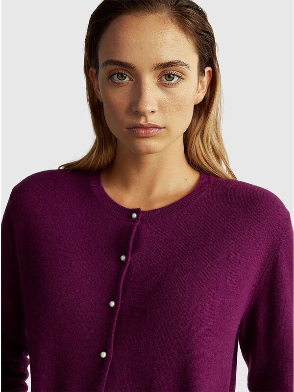Purple cardigan in pure Merino wool Women