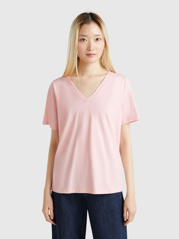 V-neck t-shirt in slub cotton Women