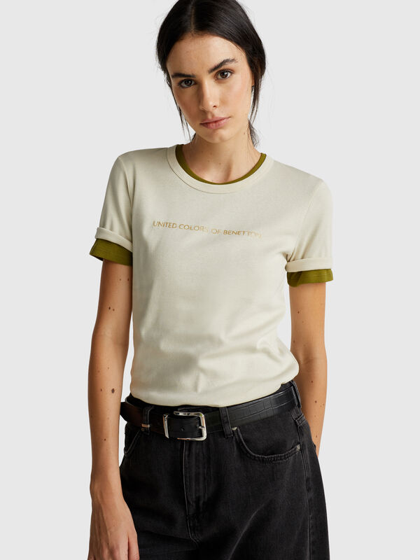 T-shirt in 100% cotton with glitter print logo Women