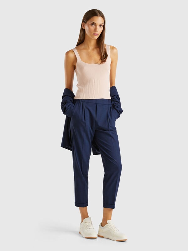 Trousers with cuff in stretch viscose blend Women