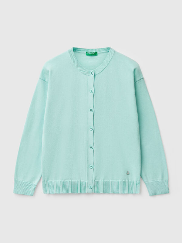 Pure cotton crew neck cardigan Junior Girl