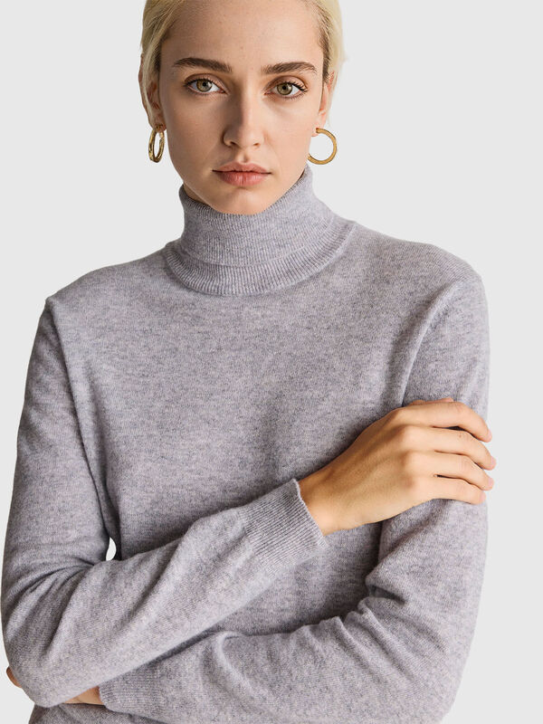 Marl gray turtleneck sweater in pure Merino wool Marl gray turtleneck sweater in pure Merino wool Women