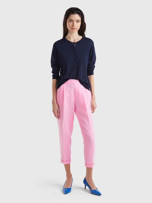 Pure linen trousers with elastic Women