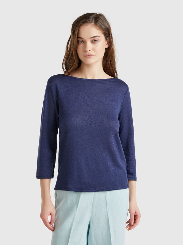 Pure linen t-shirt with 3/4 sleeves Women