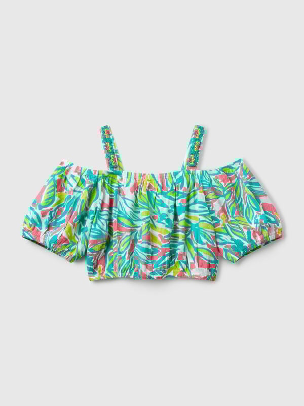 Crop top with tropical print Junior Girl