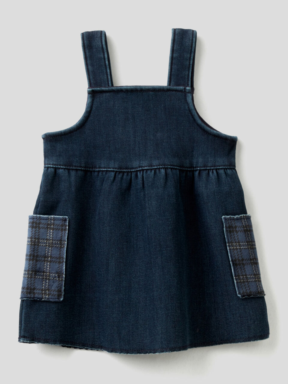 Denim dungaree skirt with patterned pockets image number 2