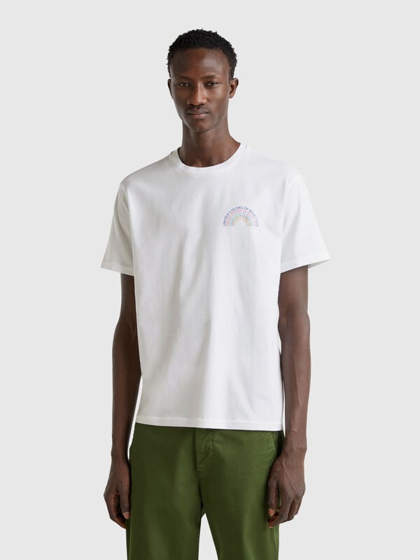 White cotton T-shirt with multicolor logo Men