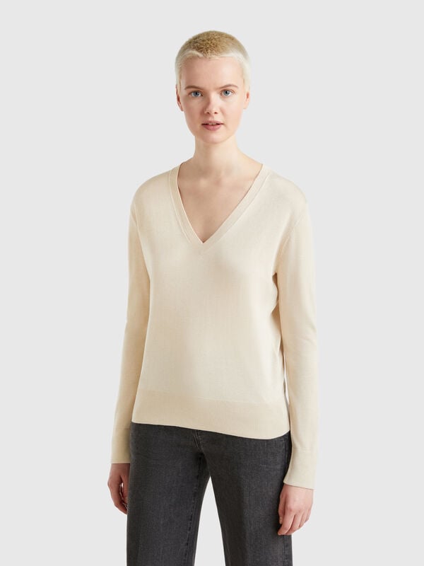 V-neck sweater in silk blend Women