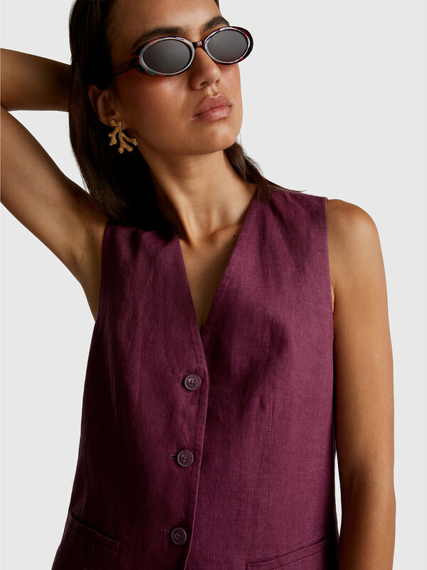 Pure linen vest Women