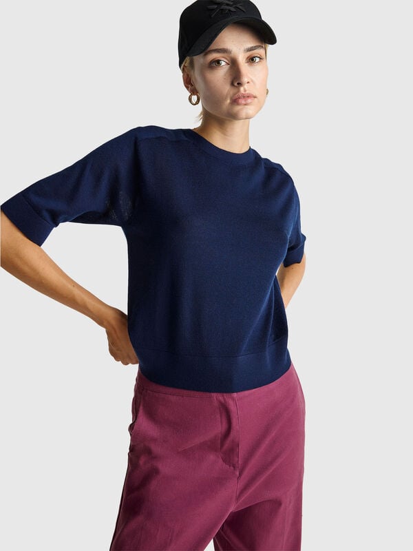Short sleeve sweater in pure Merino wool Women