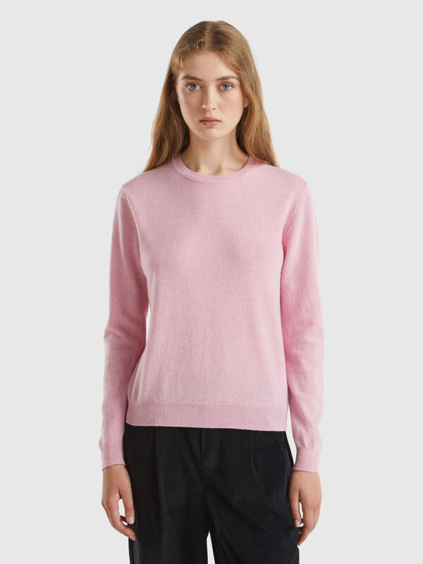 Marl pink crew neck sweater in pure Merino wool Women