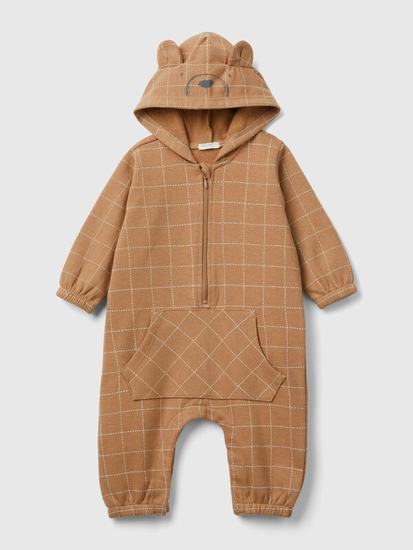 Check jumpsuit with hood