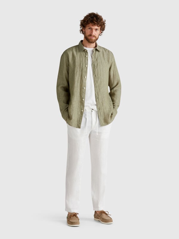 Trousers in pure linen with drawstring Men