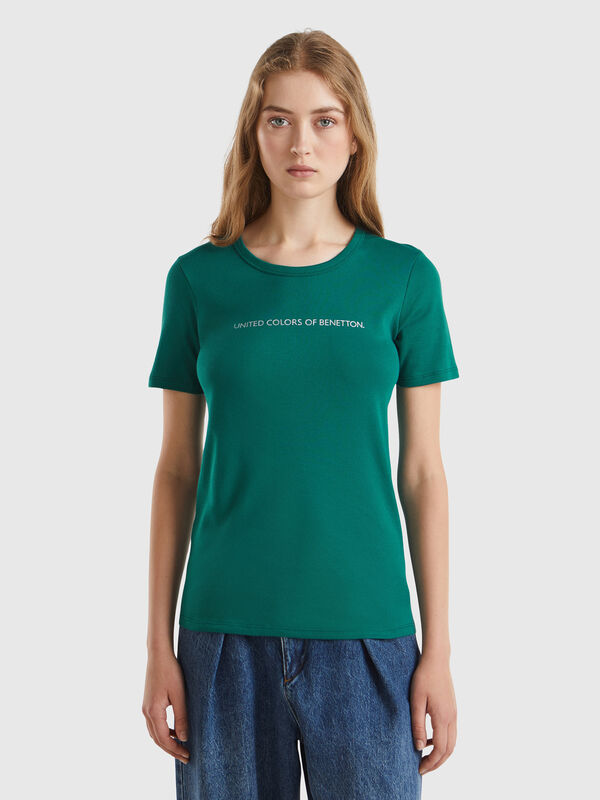 T-shirt in 100% cotton with glitter print logo Women