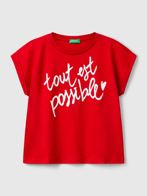 Boxy fit t-shirt with print and glitter Junior Girl