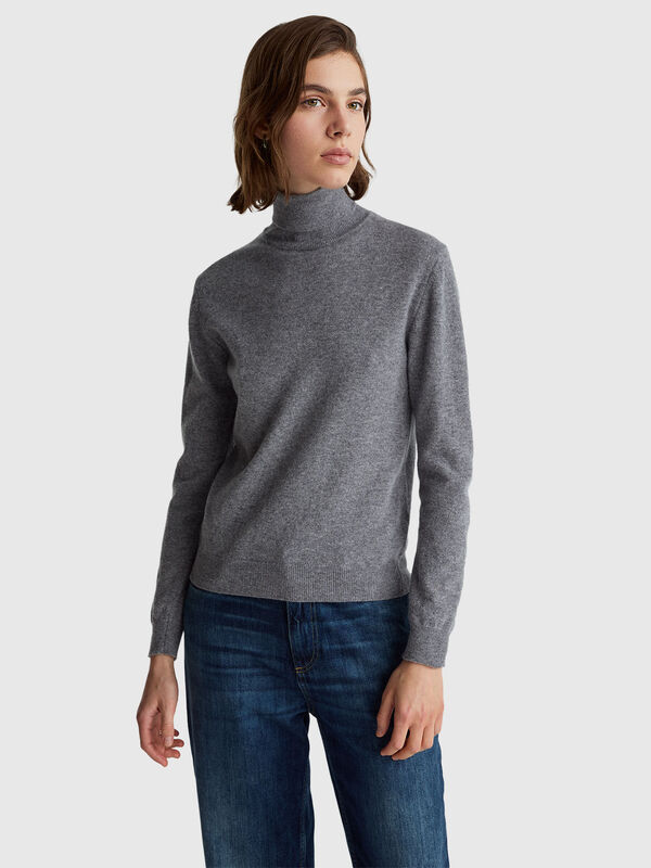 Mouse gray turtleneck sweater in pure Merino wool Women