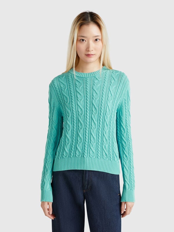 100% cotton sweater with cables Women