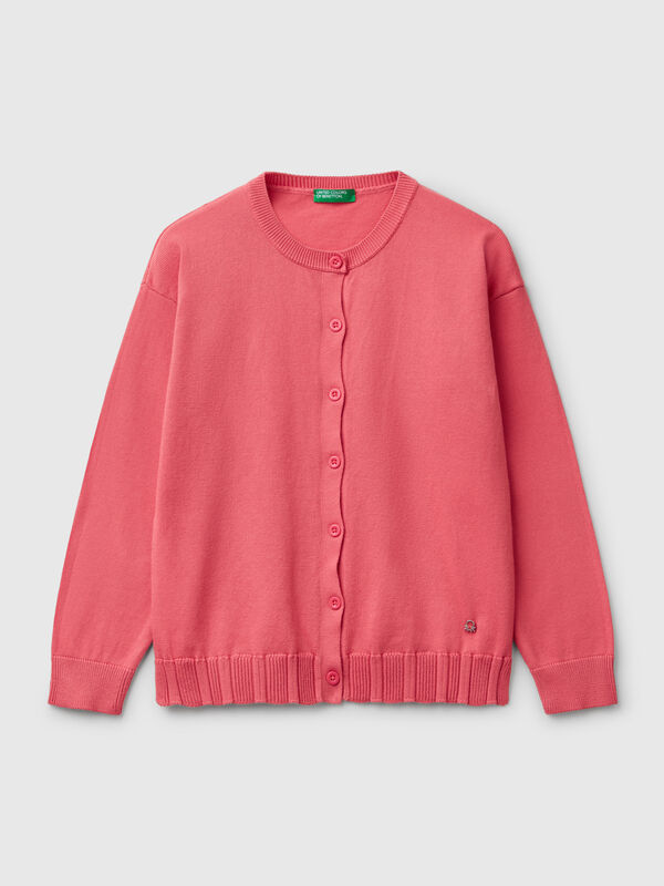 Pure cotton crew neck cardigan Junior Girl