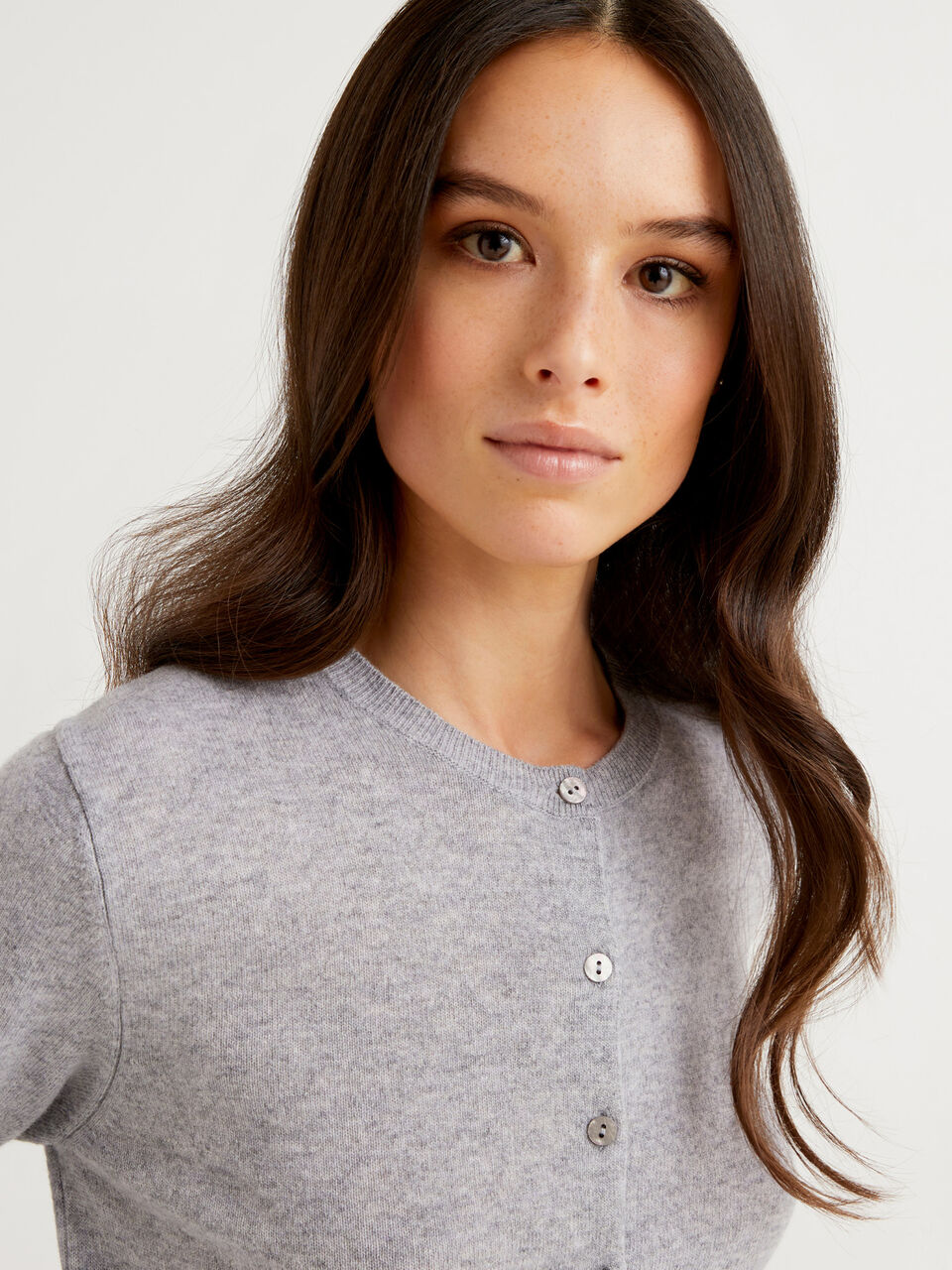 grey crew neck cardigan
