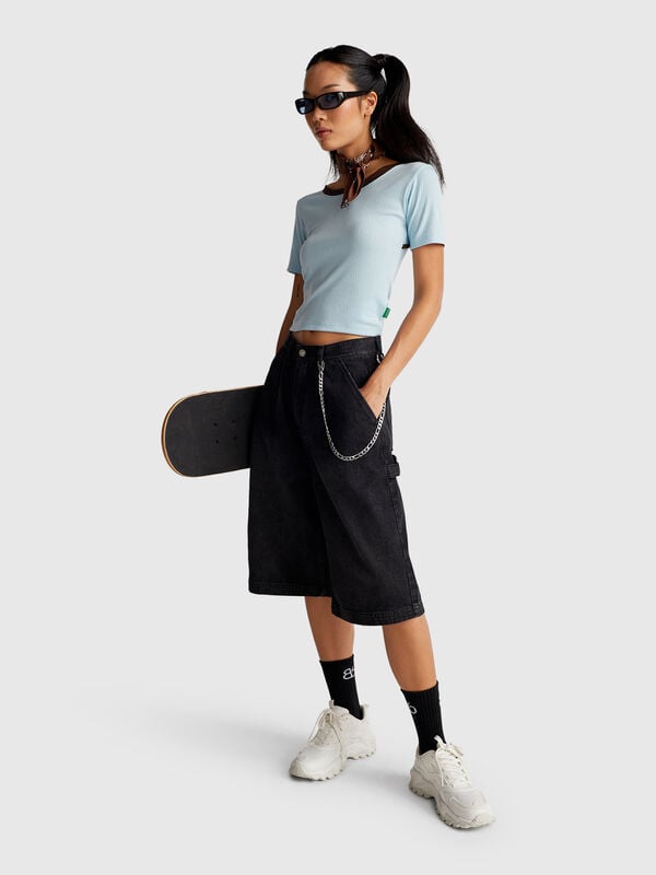 Knee-length denim bermudas Women