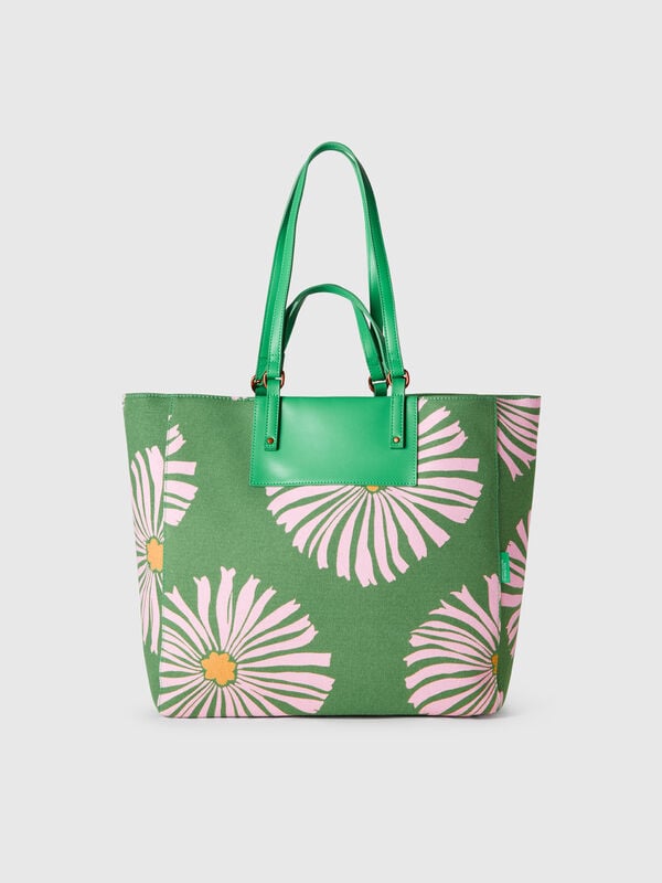 Green tote bag with flower print Women