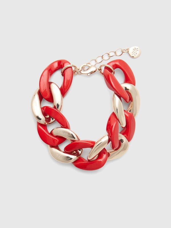 Gold and brick red chain bracelet Women