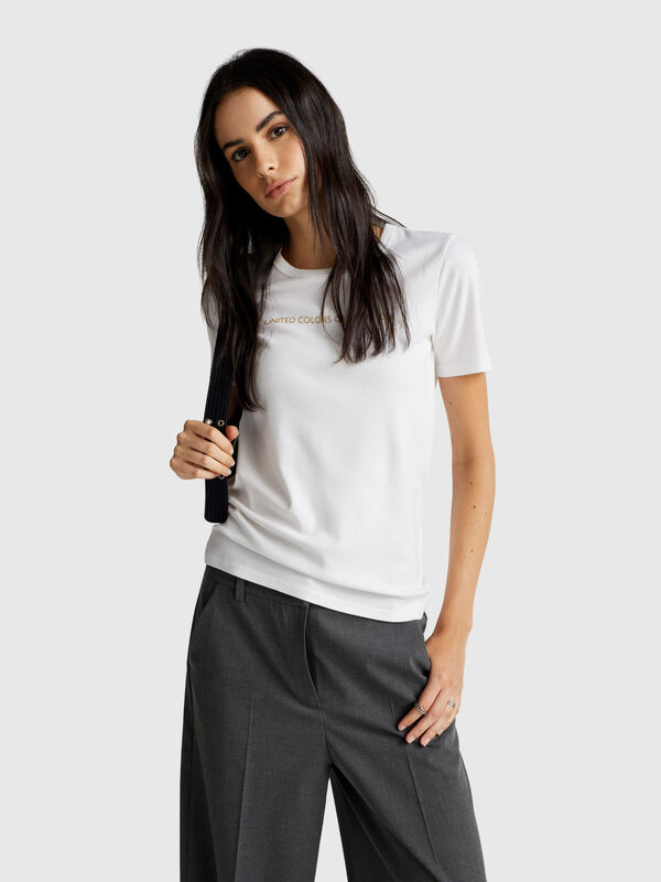 T-shirt in 100% cotton with glitter print logo Women