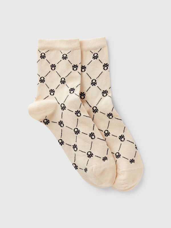 Cream socks with logos