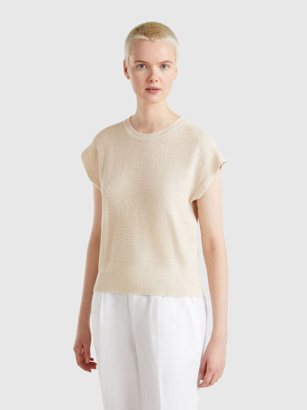 Vest in cotton and linen blend Women