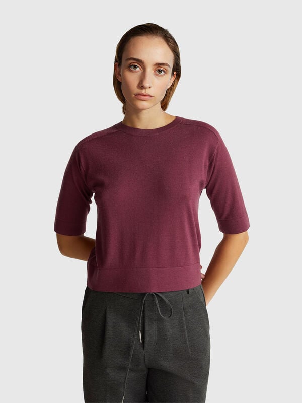 Short sleeve sweater in pure Merino wool Women